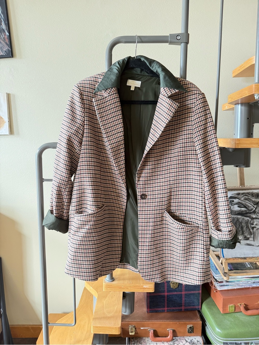 Torn by Ronny Kobo Pink and Green Checked Blazer